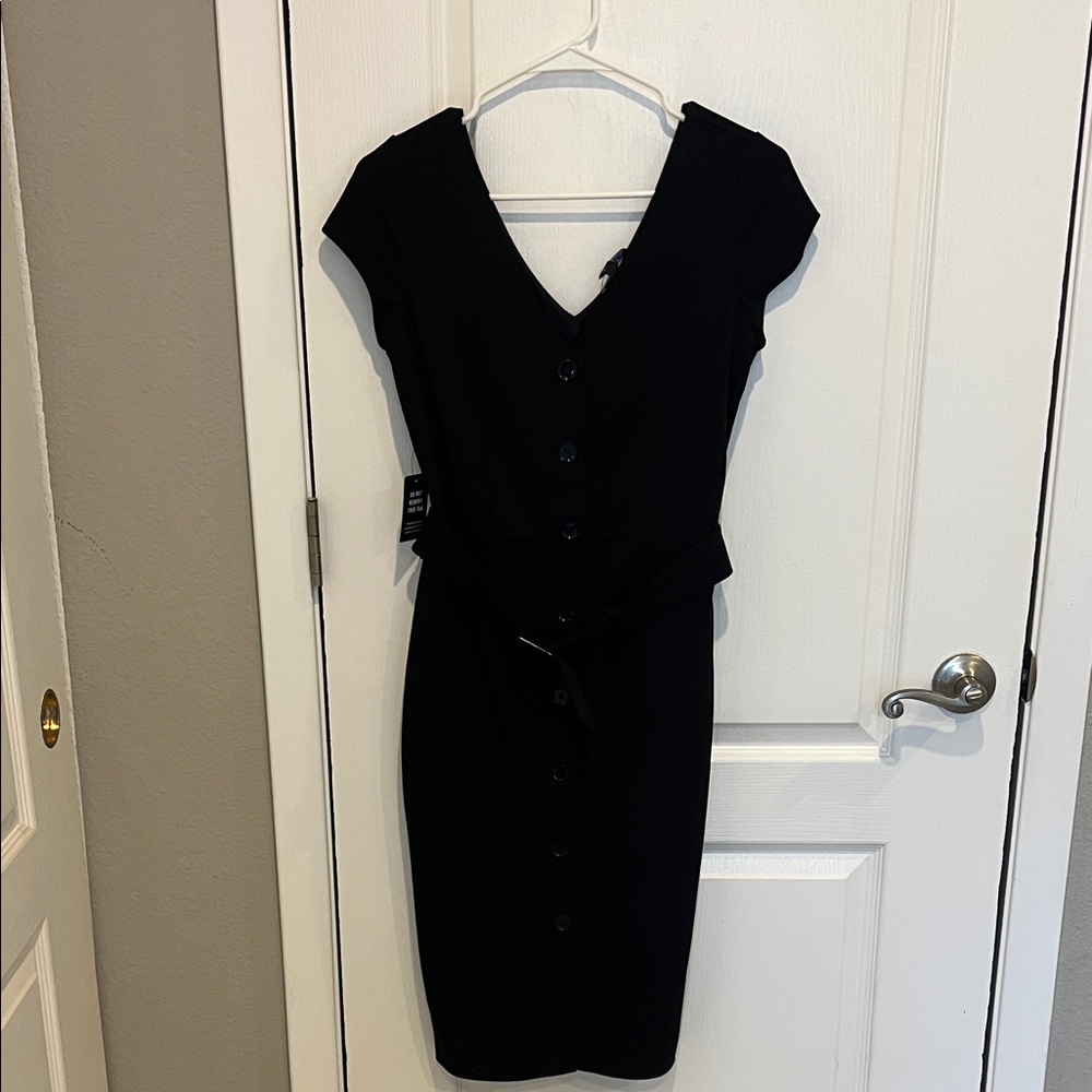 Express Black Button-Front Midi Dress